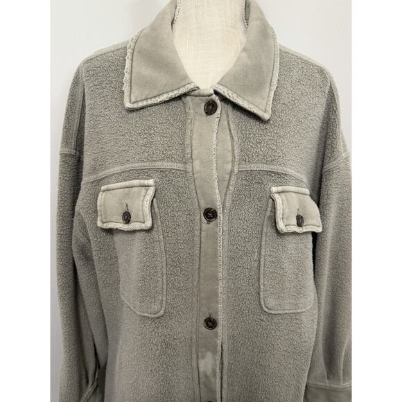 Free People Long Ruby Jacket Pockets Casual Relaxed Shacket Grey Grunge SMALL - Picture 3 of 4
